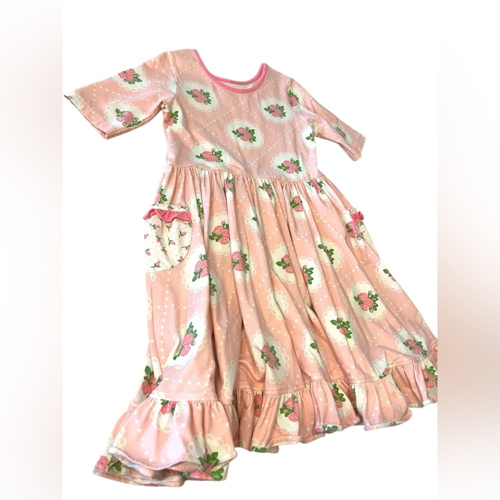 Eleanor Rose Louise Dress Pink Lace & Rose Print Jersey Size 7-8 Floral - Picture 4 of 8